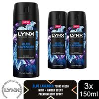Lynx Fine Fragrance Collection Blue Lavender Deodorant Body Spray 150ml, 3 Pack