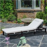 Sun Lounger Rattan Reclining Sun Bed Garden Furniture Recliner Chair w/Cushion