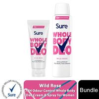 Sure Whole Body Wild Rose Bundle Deodorant Spray&Cream Aluminium Free for Women