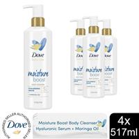 Dove Body Love Moisture Boost Body Cleanser with Hyaluronic Acid 517ml, 4 Pack