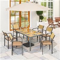 Garden Table, Outdoor Patio Dining Table with 5cm Umbrella Hole, Wood Effect Top