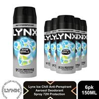 Lynx Ice Chill Anti Perspirant Body Spray 150ml 6 Pack Mens 72H Protection