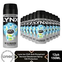 Lynx Ice Chill Anti Perspirant Body Spray 150ml 12 Pack Mens 72H Protection