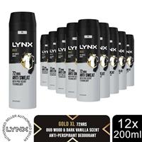 Lynx XL Gold Spray Antiperspirant Deo AntiWhite Marks 72H Protection 200ml, 12Pk