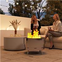 Outdoor Round Fire Pit with Grill Net, Portable Wood Burning Firepit with Poker