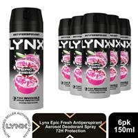 Lynx Epic Fresh Anti Perspirant Body Spray 150ml 6 Pack Mens Deodorant 72H