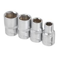 4pc 1/2" Drive Socket Set 10mm 13mm 17mm 19mm Metric Chrome Vanadium Hex Sockets