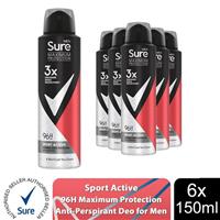 Sure Men Maximum Protection 96H Antiperspirant Deodorant Sport Active 150ml, 6pk