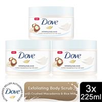 Dove Exfoliating Body Scrub with Crushed Macadamia & Rice Milk Scent, 3x225ml