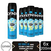 Lynx XL Ice Chill 48H Fresh Iced Mint & Lemon Scent Body Spray Deodorant,6x200ml - Regular Regular