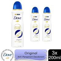 3x Dove Advanced Care Anti-Perspirant Deodorant Spray Original, 200ml