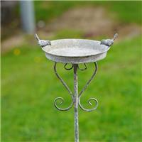 Large Cast Iron Birdbath on Stake | Wrought Metal Feeder Outdoor Garden Ornament