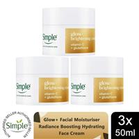 Simple Glow+ Brightening Cream Radiance Boosting Moisturiser 50ml, 3 Pack