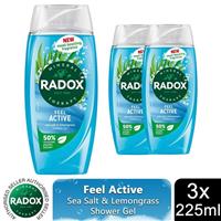 3xRadox Mineral Therapy Shower Gel Feel Active with Sea Salt & Lemongrass, 225ml