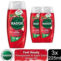 3x Radox Mineral Therapy Shower Gel Feel Ready w/ Pomegranate&apple Scent, 225ml