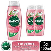 3x Radox Shower Gel Feel Uplifted With Grapefruit & Ginger Scent - 450 ml