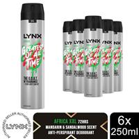 Lynx XXL Africa 72H Sweat Protection Anti-Perspirant Deodorant 6x250ml