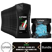 Lynx Africa Shower Gel 50ml 15 Pack With Manwasher 2 Sided Shower Tool Set