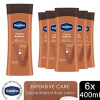 Vaseline Intensive Care Body Lotion Cocoa Radiant for Dry Skin 400ml, 6 Pack