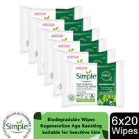 6x of Simple Regeneration Age-Resisting Cleansing Wipes with Green Tea Goodness