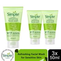 Simple Kind to Skin Soap Free Refreshing Facial Gel Wash 50ml, 3 Pack