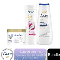 Dove Moisture Rich Trio Shower Butter 238ml, Body Wash 400ml & Body Lotion 400ml