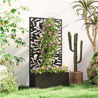 Metal Garden Bed with Trellis, Raised Planter with Privacy Panel, Black