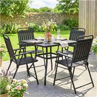 Folding Garden Chairs Set of 4 Garden Dining Chairs, Slatted Seat, Black