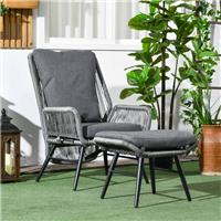 Garden Rattan Leisure Chair Set w/ Adjustable Backrest, Outdoor Chair Set, Grey