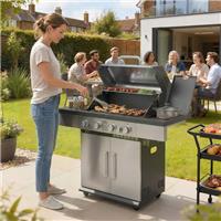 4+1 Burner Gas BBQ Grill, Portable Gas Barbecue Grill with Side Burner