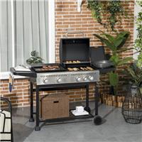 2-in-1 Gas BBQ and Plancha Grill with Side Burner, 12 kW Propane Gas Barbecue