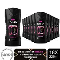 Lynx FIFA Number 10 Shower Gel 3 in 1 Body Hair Face Wash 225ml 18 Pack - Standard Regular