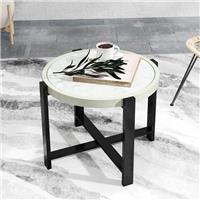 Round Small Garden Table with Faux Marble Glass Top, Light Grey, Refurbished