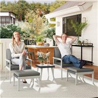5 PCs Rattan Garden Furniture Set with Cushions and Footstools, Refurbished