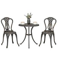 Outdoor Bistro Set Cast Aluminium Garden Furniture w/ Umbrella Hole Refurbished