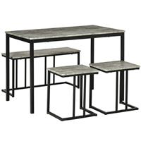 Dining Table Set Concrete Effect Kitchen Table & Chairs for 4 People Refurbished