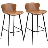 Bar Stools Set of 2, PU Leather Upholstered Kitchen Stools with Back Refurbished
