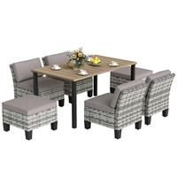 7-Piece Rattan Garden Dining Set with Cushions, Umbrella Hole, Refurbished
