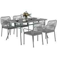 5 Piece Rattan Garden Dining Set with Stackable Chairs & Cushions, Refurbished