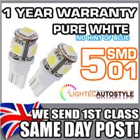 2x XENON PURE WHITE 5 SMD LED SIDELIGHT / INTERIOR BULB T10 W5W 501 6000K 6K