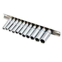 Socket Set Deep Drive 11pc 4-13mm 1/4 Set With Rail Cr-v Long Reach 6PT Hex