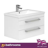 800mm Gloss White Newton Vanity Unit Ceramic Sink Bathroom Wall Hung Furniture