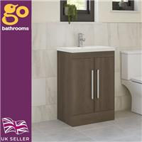 600mm Dark Wood Newton Vanity Unit Ceramic Sink Bathroom Floor Stand Furniture
