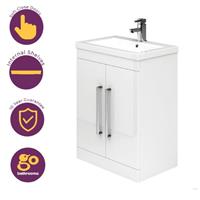 800mm White Gloss Bathroom Vanity Unit & Ceramic Sink Basin 2 Door Cabinet