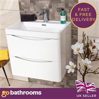 White Wall Hung Vanity Unit With Resin Basin Bathroom Storage Cabinet 600mm