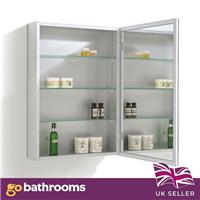 Mirrored Aluminium Wall Mounted Bathroom Cabinet With Glass Shelves W500mm