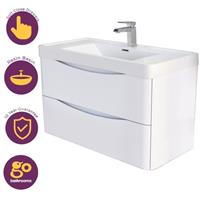 White Wall Hung Vanity Unit With Resin Basin Bathroom Storage Cabinet 900mm