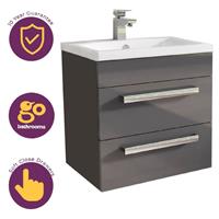 515mm Anthracite Newton Vanity Unit Ceramic Sink Bathroom Wall Hung Furniture