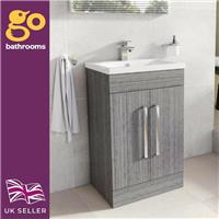 515mm Grey Wood Newton Vanity Unit Ceramic Sink Bathroom Floor Stand Furniture