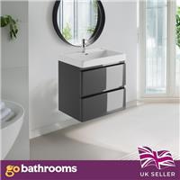 600mm Bathroom Vanity Unit Wall Hung Dark Resin Basin Sink 2 Drawers